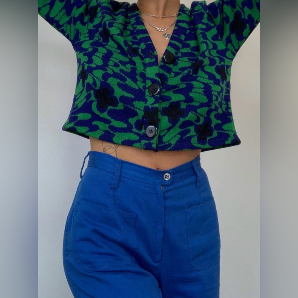 Zara Vibrant Blue and Green Jacquard Sweater